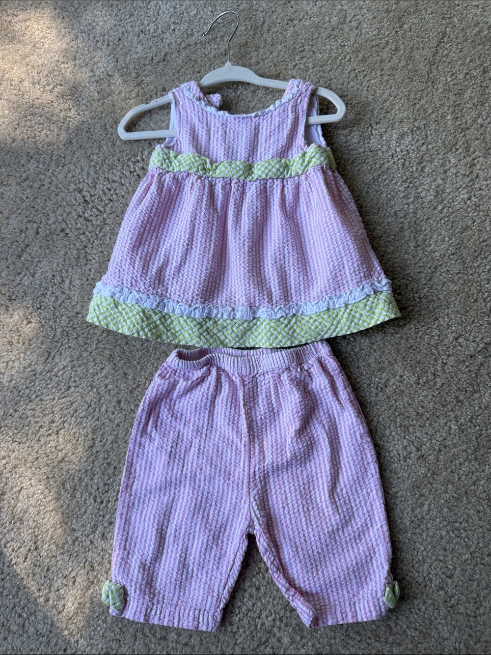Nursery Rhyme Pink and Green Seersucker Girls Matching Set